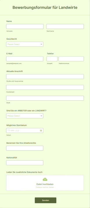 Bewerbungsformular Für Landwirte