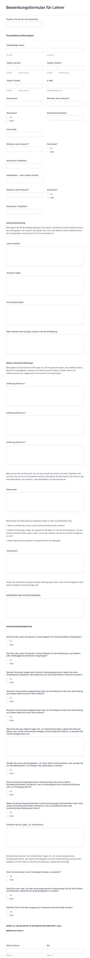 Bewerbungsformular Für Lehrer Form Template