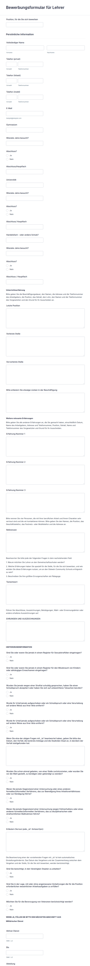 Bewerbungsformular Für Lehrer