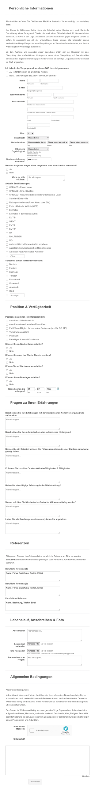 Bewerbungsformular Für Medizinisches Personal Form Template