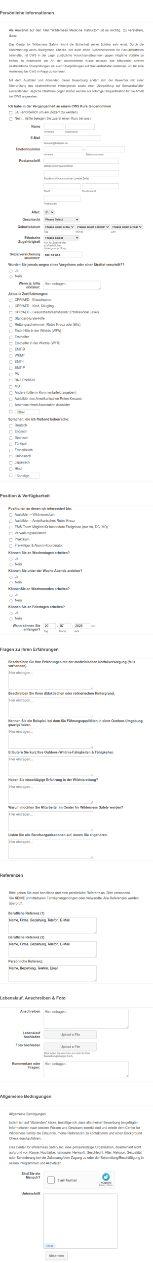 Bewerbungsformular Für Medizinisches Personal