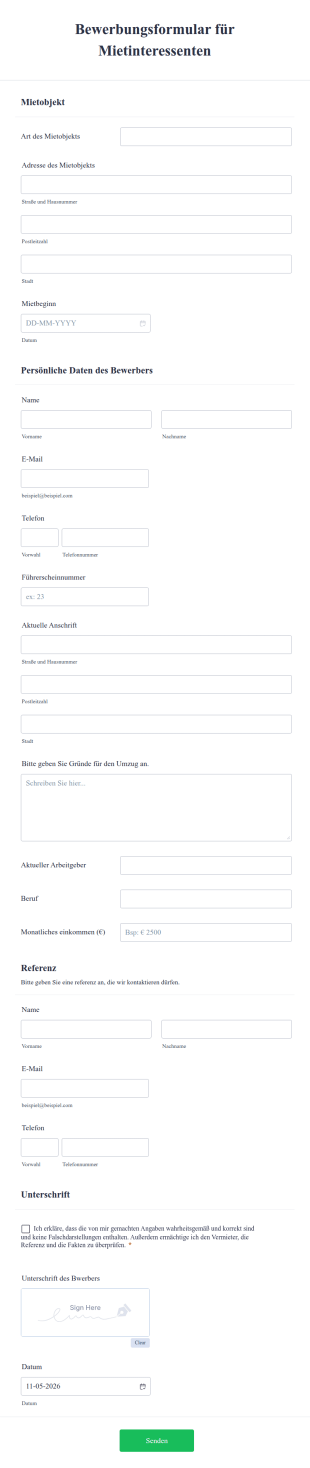 Bewerbungsformular Für Mietinteressenten