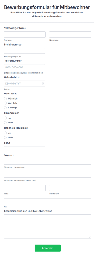 Bewerbungsformular Für Mitbewohner