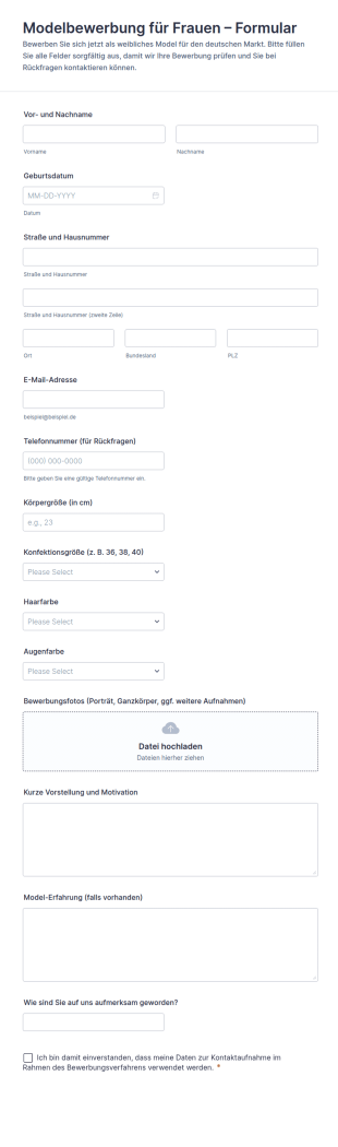 Bewerbungsformular Für Modelaufträge