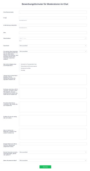 Bewerbungsformular Für Moderatoren Im Chat Form Template