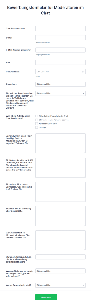 Bewerbungsformular Für Moderatoren Im Chat