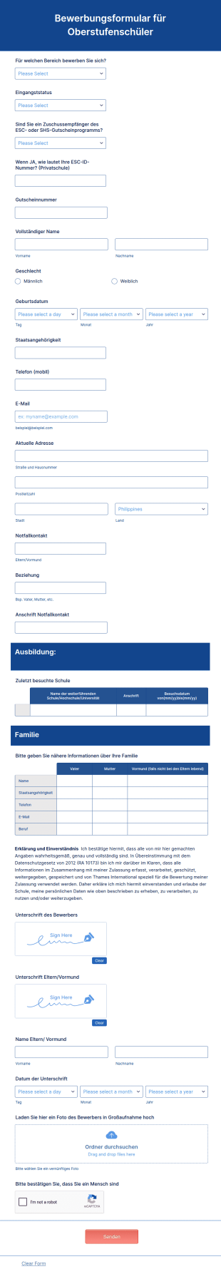 Bewerbungsformular Für Oberstufenschüler