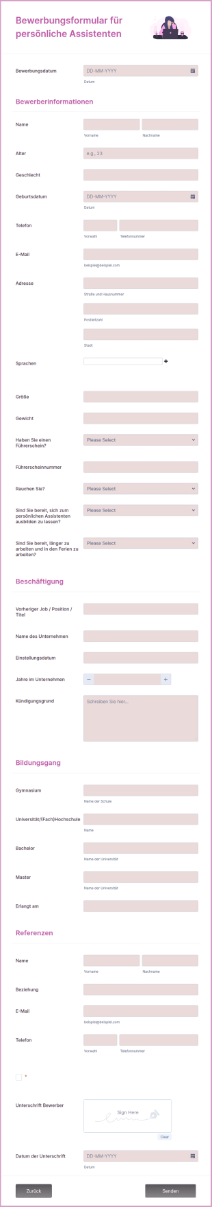 Bewerbungsformular Für Persönliche Assistenten