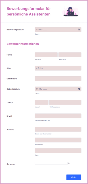 Bewerbungsformular Für Persönliche Assistenten