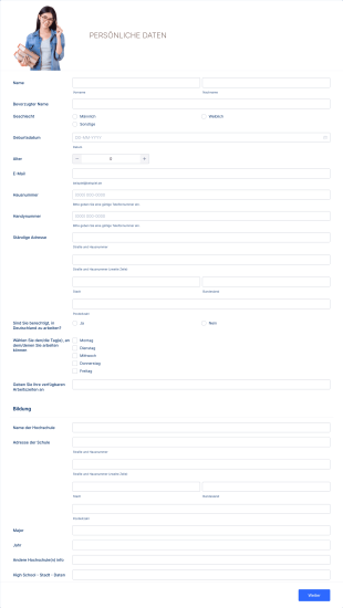 Bewerbungsformular Für Praktikanten Form Template