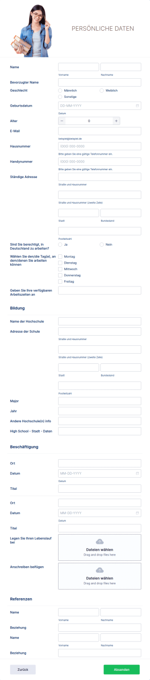 Bewerbungsformular Für Praktikanten