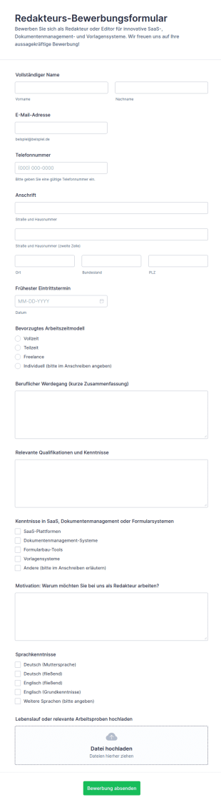 Bewerbungsformular Für Redakteure