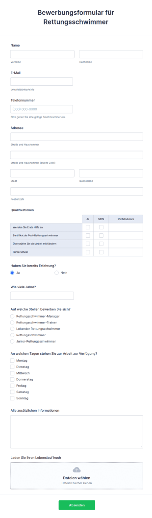 Bewerbungsformular Für Rettungsschwimmer