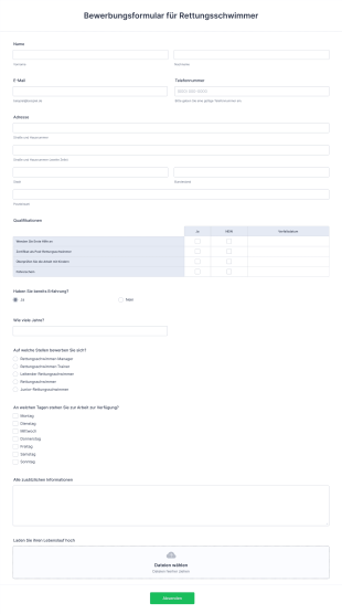 Bewerbungsformular Für Rettungsschwimmer Form Template