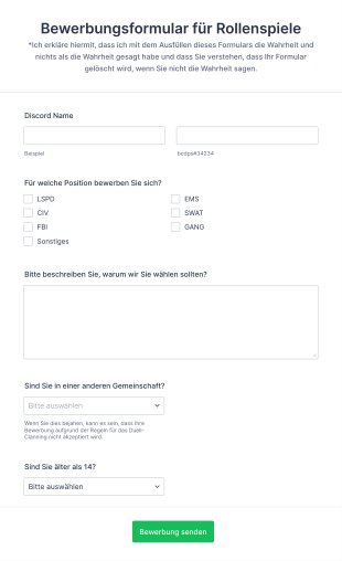 Bewerbungsformular Für Rollenspiele Form Template