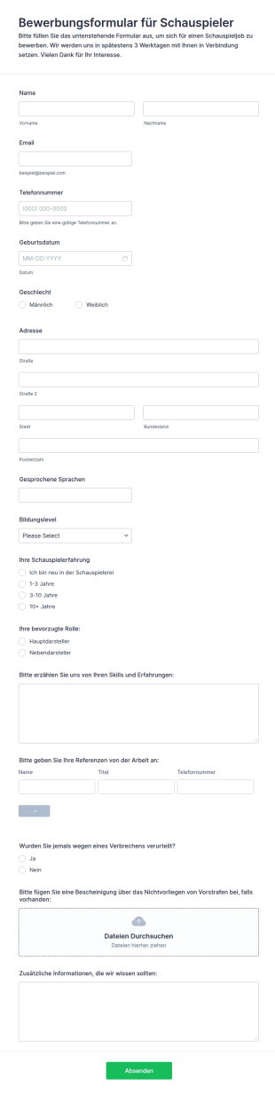 Bewerbungsformular Für Schauspieler