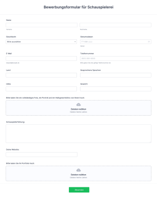 Bewerbungsformular Für Schauspielerei Form Template