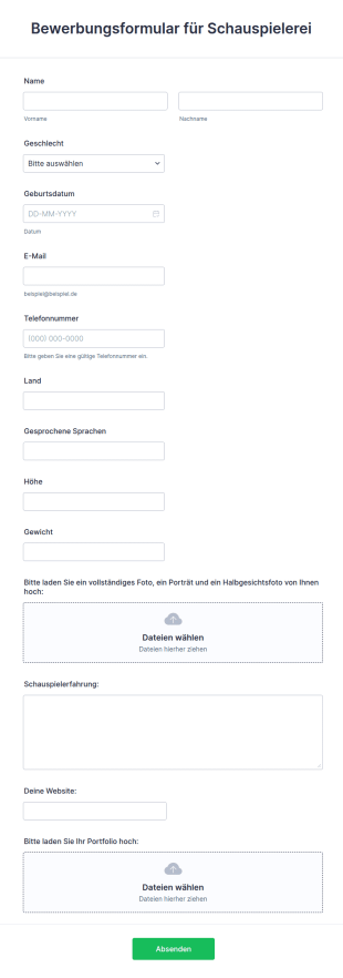 Bewerbungsformular Für Schauspielerei