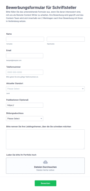 Bewerbungsformular Für Schriftsteller