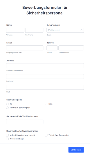 Bewerbungsformular Für Sicherheitspersonal