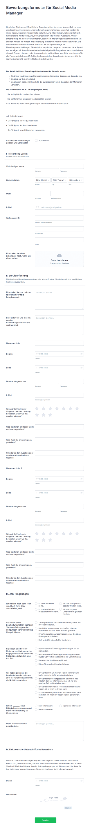 Bewerbungsformular Für Social Media Manager Form Template