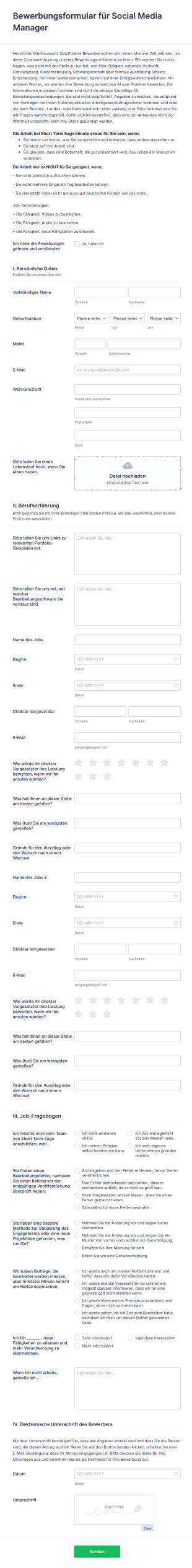 Bewerbungsformular Für Social Media Manager