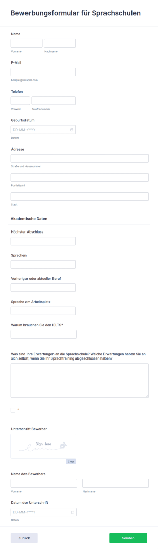Bewerbungsformular Für Sprachschulen
