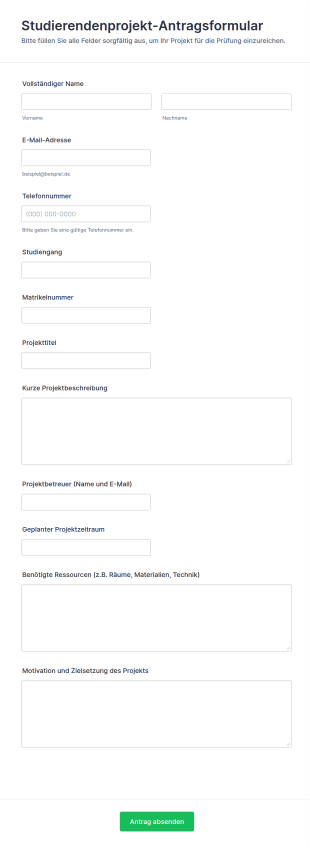 Bewerbungsformular Für Studentenprojekte