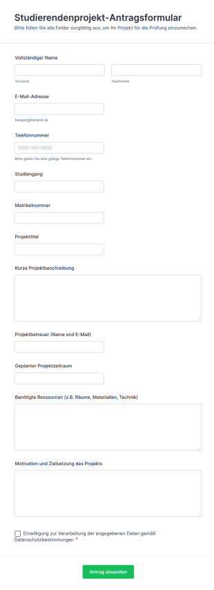 Bewerbungsformular Für Studentenprojekte