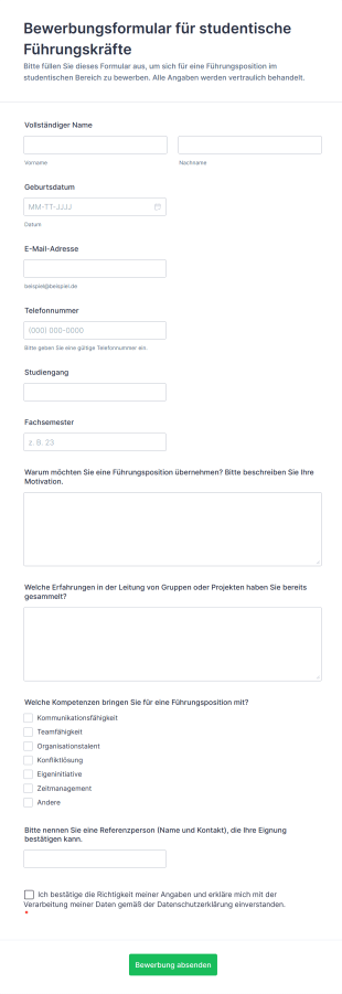 Bewerbungsformular Für Studentische Führungskräfte