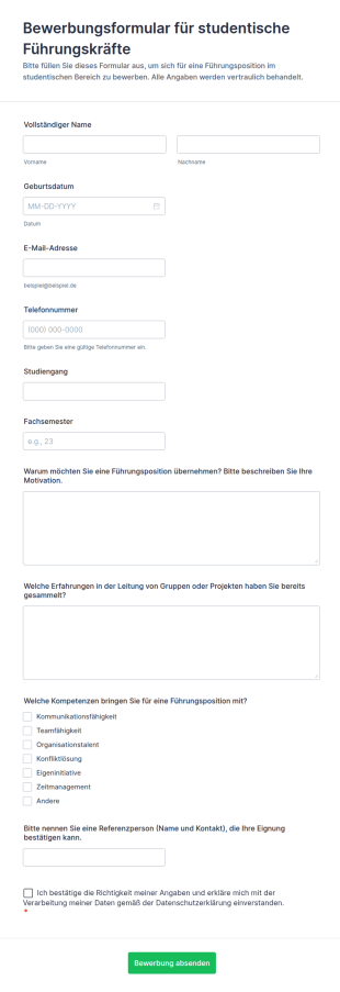 Bewerbungsformular Für Studentische Führungskräfte