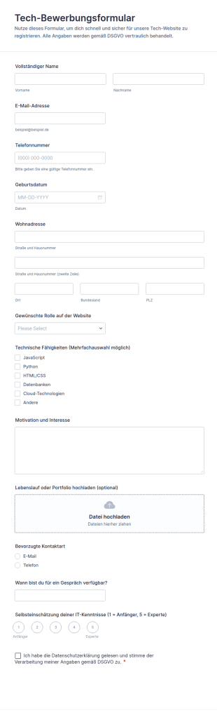 Tech Bewerbungsformular