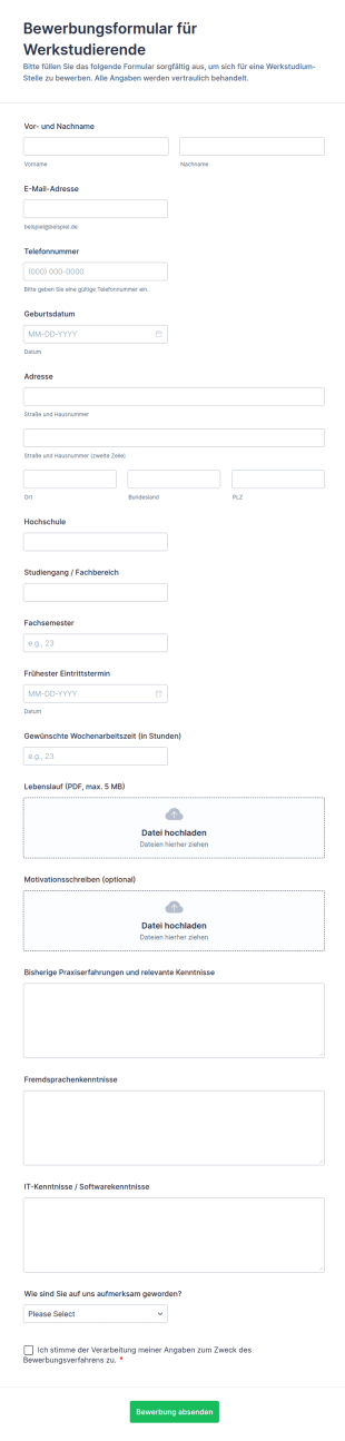 Bewerbungsformular Für Werkstudenten