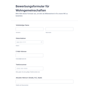 Bewerbungsformular Für Wohngemeinschaften