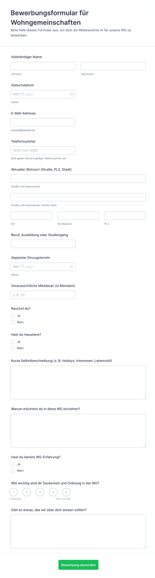 Bewerbungsformular Für Wohngemeinschaften