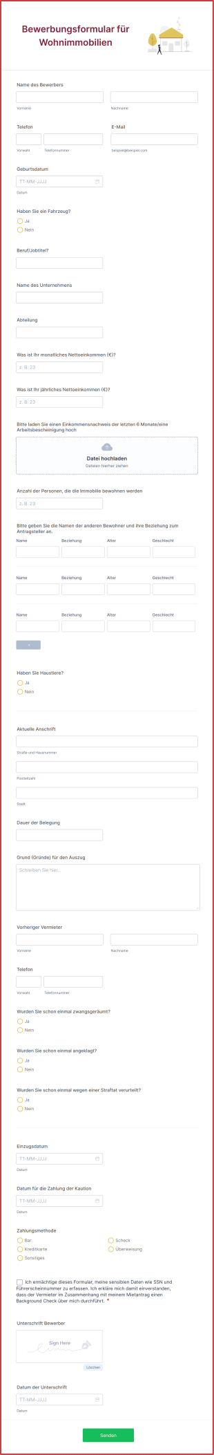 Bewerbungsformular Für Wohnimmobilien Form Template