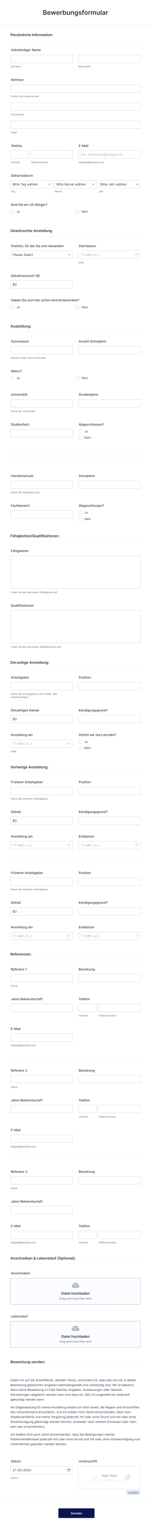 Bewerbungsformular Form Template