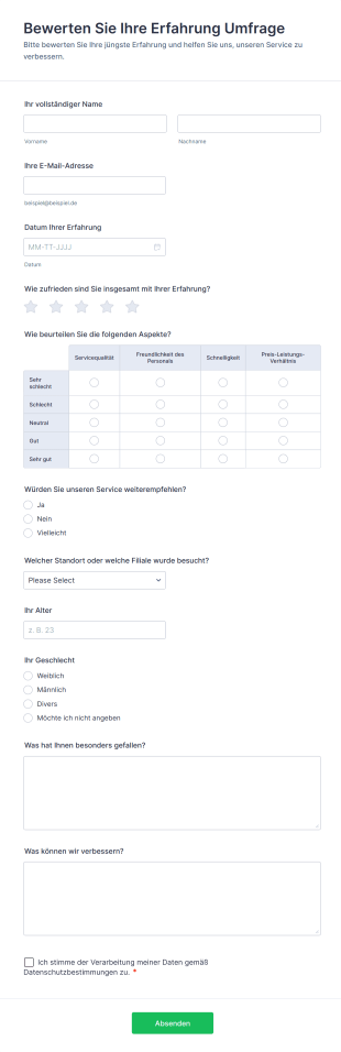 Bewerten Sie Ihre Erfahrung Umfrage