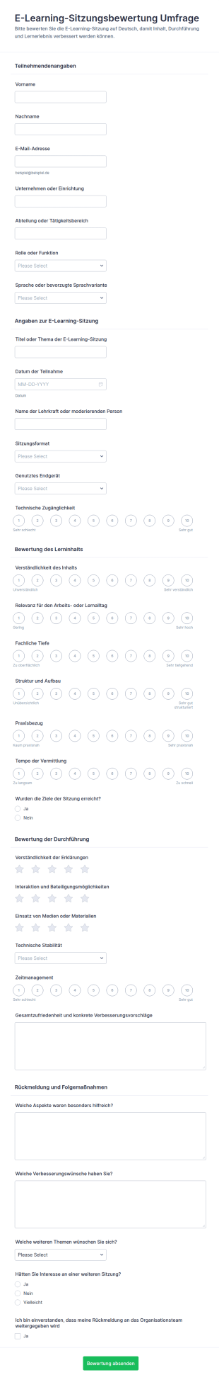 Bewertung Der E Learning Session Survey
