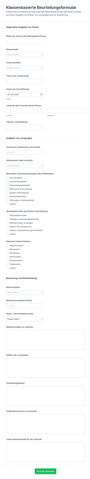 Bewertung Der Klassenraum Assessment Formulare