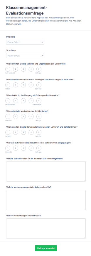 Bewertung Des Klassenmanagements Umfrage