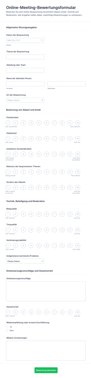 Bewertung Eines Online Meetings Survey