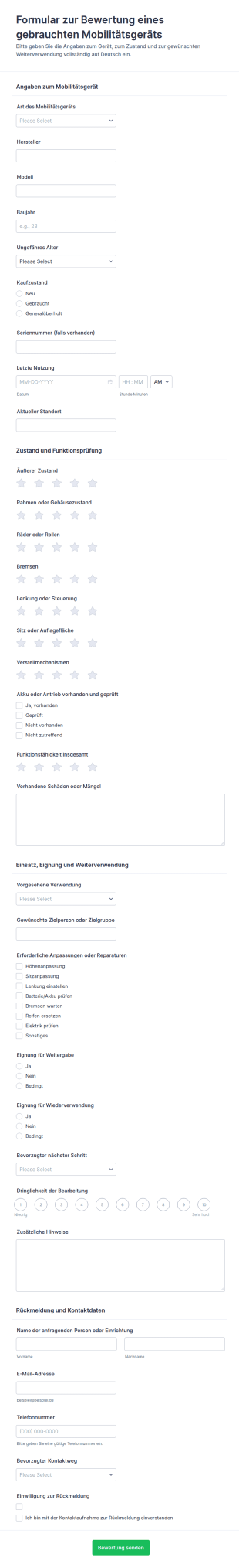 Bewertung Gebrauchsgerät Für Mobilität Form
