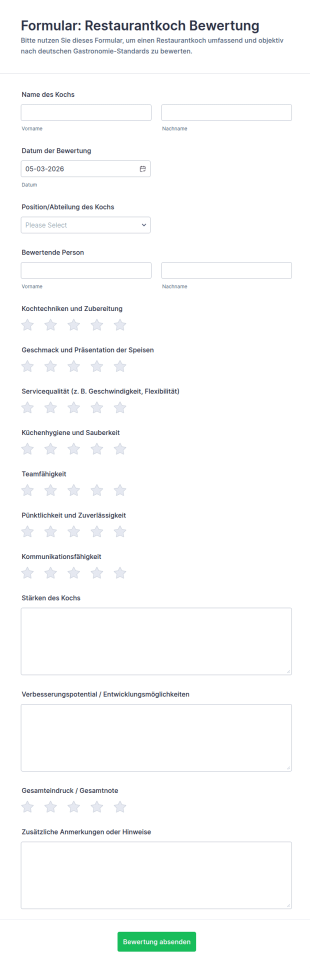 Bewertung Von Küchenpersonal Fragebogen
