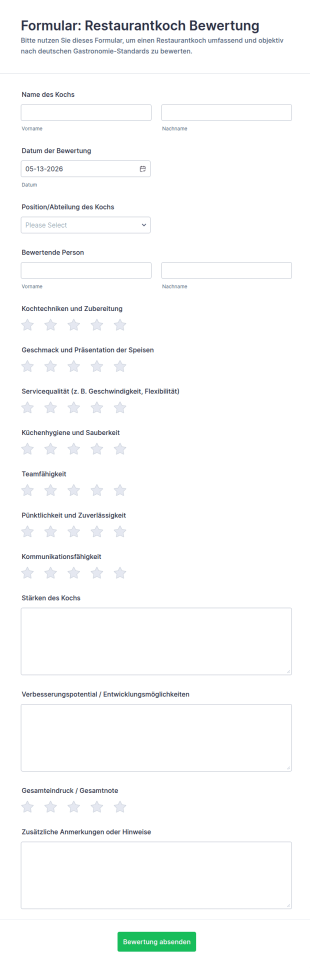 Bewertung Von Küchenpersonal Fragebogen