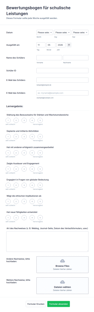 Bewertungsbogen Für Schulleistungen