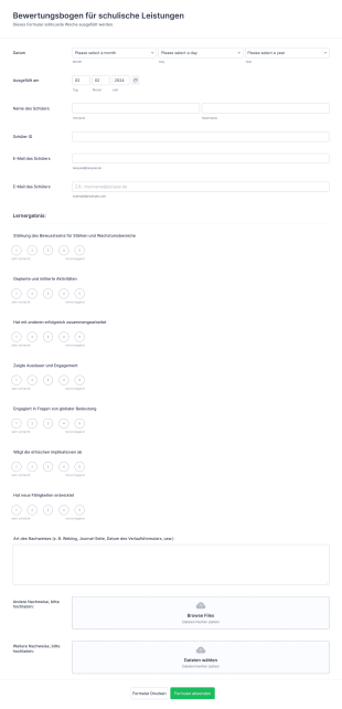 Bewertungsbogen Für Schulleistungen Form Template