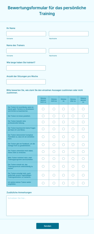 Bewertungsformular Für Das Persönliche Training
