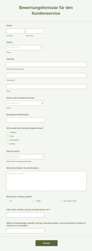Bewertungsformular Für Den Kundenservice