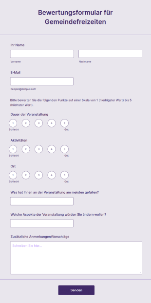 Bewertungsformular Für Gemeindefreizeiten